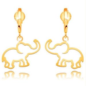 Cercei din aur galben de 14K - contur de elefant atârnat pe arc lucios imagine