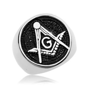 Inel din oțel chirurgical, simbol al Francmasonilor în cerc patinat - Marime inel: 57 imagine
