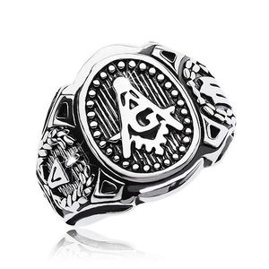 Inel din oțel chirurgical, oval mare și simbolul Francmasonilor - Marime inel: 58 imagine