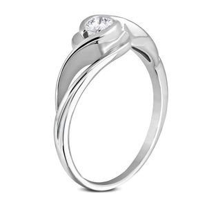 Inel argintiu din oțel inoxidabil, brațe curbate, zirconiu rotund transparent - Marime inel: 50 imagine