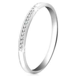 Inel din aur alb 14K - linie lucioasă cu mici diamante transparente - Marime inel: 49 imagine