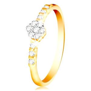Inel din aur de 14K - floare strălucitoare, zirconii mici pe brațe - Marime inel: 49 imagine