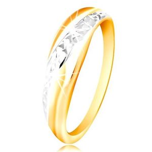 Inel din aur 585 - linie din aur alb și galben, suprafață strălucitoare tăiată - Marime inel: 48 imagine