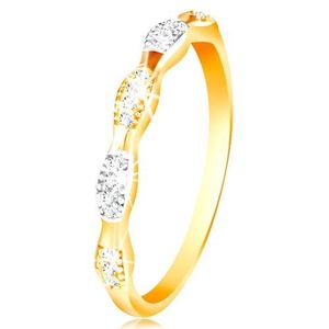 Inel din aur de 14K - bicolor, cu zirconii, brațe strălucitoare - Marime inel: 50 imagine