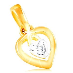 Pandantiv din aur de 14K - contur de inimă, inimă mică decorată cu zirconiu în mijloc imagine