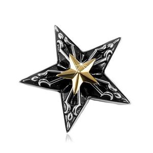 Pandantiv din oțel, stea mare neagră cu o stea mai mică aurie în mijloc imagine