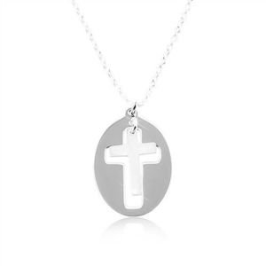 Colier din argint 925 – oval strălucitor cu o cruce mată în mijloc imagine