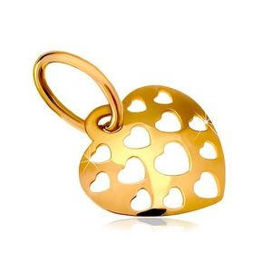 Pandantiv din aur 585 - inimă lucioasă convexă decorată cu inimi gravate imagine