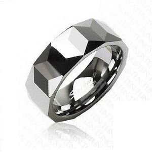 Inel din tungsten de culoare argintie, suprafaţă cu model geometric, 8 mm - Marime inel: 57 imagine