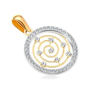 Pandantiv din aur de 14K - bandă din aur alb și zirconii, spirală subțire în centru imagine