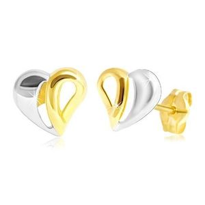 Cercei din aur de 14 K - inimă în două culori cu crestături imagine