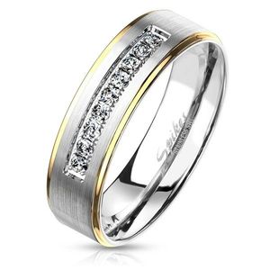 Inel din oțel inoxidabil, nuanță aurie și argintie, zirconii transparente, 6 mm - Marime inel: 49 imagine