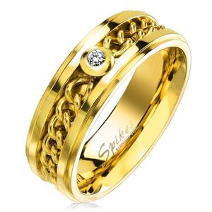 Inel din oțel inoxidabil auriu cu lanț și zirconiu transparent, 7 mm - Marime inel: 49 imagine