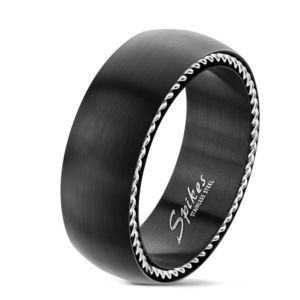 Inel din oțel inoxidabil cu spirale pe laturile, negru mat, 8 mm - Marime inel: 59 imagine