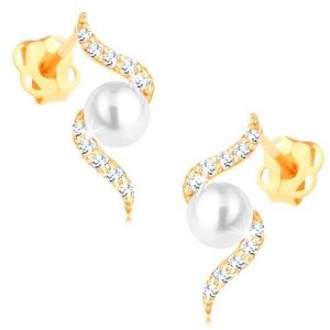 Cercei din aur galben 585 - spirală de diamante cu perlă în mijloc imagine
