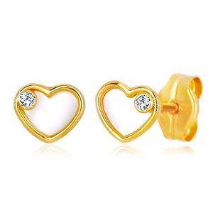 Cercei din aur galben 585 - inima cu perle naturale și zirconiu imagine