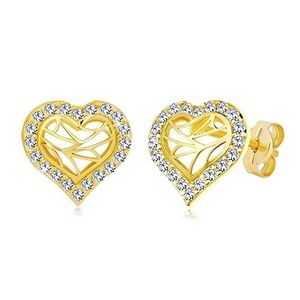 Cercei din aur galben 585 - contur de inimă cu zirconii imagine
