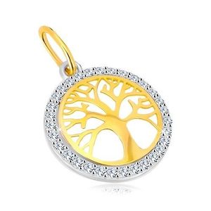 Pandantiv din aur combinat de 14K - cerc cu copacul vieții, zirconii strălucitoare imagine