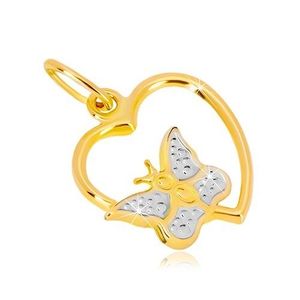 Pandantiv din aur combinat de 14K - contur strălucitor de inimă, fluture imagine
