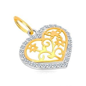 Pandantiv din aur de 14K - contur de inimă cu zirconii, centru sculptat decorativ imagine