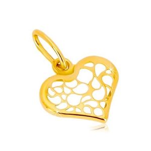 Pandantiv din aur galben de 14K - inimă simetrică decorată cu filigran imagine