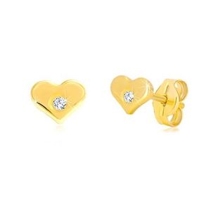 Cercei din aur galben de 14K - inimă strălucitoare cu diamant imagine
