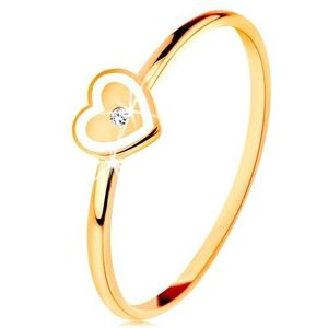 Inel din aur galben de 9K - inimă cu margini albe și zirconiu transparent - Marime inel: 54 imagine