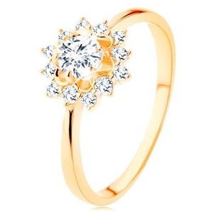 Inel realizat din aur galben de 9K - soare din zirconii transparente, braţe lucioase înguste - Marime inel: 54 imagine