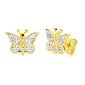 Cercei din aur 585 - fluture decorat cu aur alb și puncte imagine