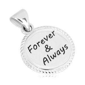 Pandantiv din argint 925 - cerc cu margini gravate, inscripție "Forever & Always" imagine