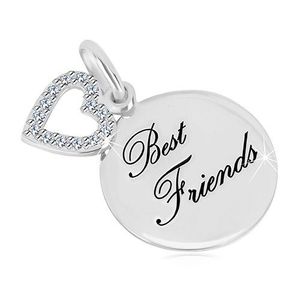 Pandantiv din argint 925 - cerc lucios, inscripție "Best Friends", contur inimă cu zirconii imagine