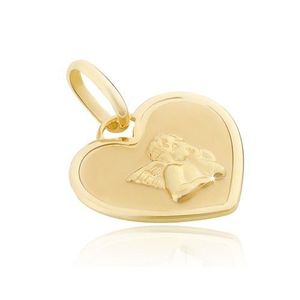 Pandantiv din aur 14K - placă sub formă de inimă cu înger lucios imagine