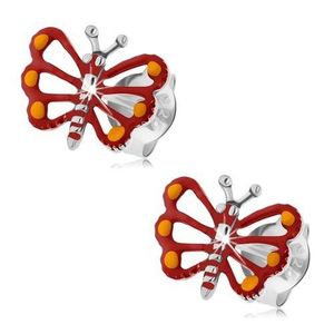 Cercei din argint 925, fluture roşu cu aripi crestate, patină imagine