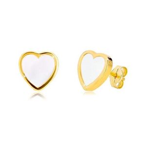 Cercei din aur galben 14K - contur simetric de inimă cu perle naturale imagine