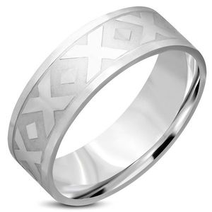 Inel argintiu din oțel inoxidabil - motiv "X", romb, 8 mm - Marime inel: 55 imagine