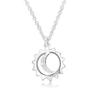 Colier din argint 925 - pandantiv pe lanț, contur de soare și lună cu zirconii imagine