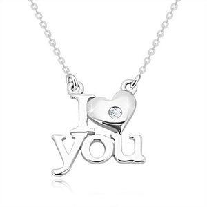 Colier din argint 925 cu diamant, "I heart you", lanț din zale ovale imagine