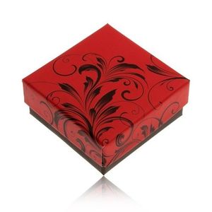 Cutiuță roșu deschis cu negru pentru inel sau cercei, cu ornamente imagine