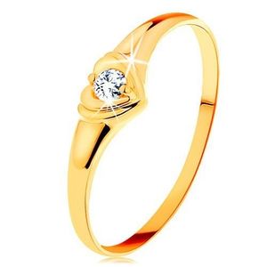 Inel din aur 585 - inimă strălucitoare cu diamant rotund, în montură - Marime inel: 50 imagine