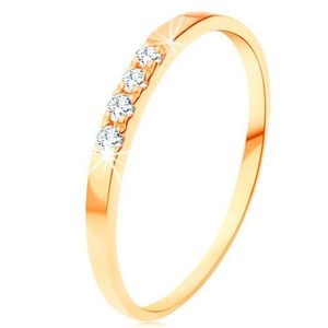 Inel din aur 585 - linie cu patru diamante transparente, brațe subțiri - Marime inel: 49 imagine