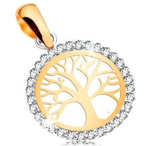 Pandantiv din aur de 14K - copacul vieții în cerc cu contur din zirconii imagine