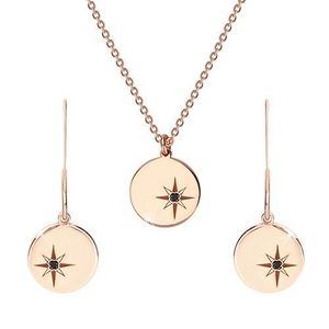 Set argint 925 de culoare roz-auriu - colier și cercei, cerc cu Polaris, diamant negru imagine