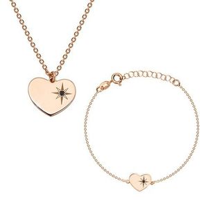 Set din argint 925 de culoare roz-auriu - brățară și colier, inimă cu Polaris și diamant imagine