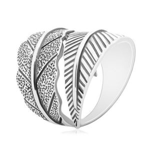 Inel din argint 925, frunză curbată mare, patină gri - Marime inel: 50 imagine