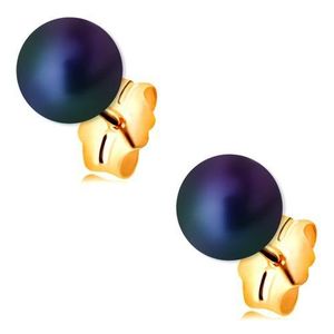 Cercei din aur 585 cu perla rotunda gri cu reflexii colorate imagine