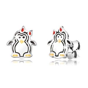 Cercei argint 925 - pinguin lucios cu arc, smalț în trei culori imagine