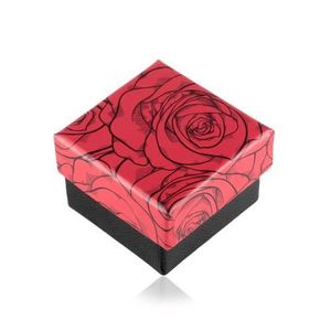 Cutie cadou pentru inel sau cercei, cu trandafiri, combinație negru-roșu imagine