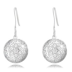 Cercei din argint 925 - cerc lucios cu ornamente rotunde și spiralate imagine