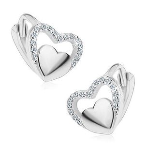 Cercei cu arc din argint 925, inimă lucioasă într-un contur strălucitor din zirconii imagine