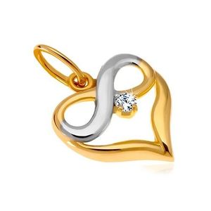 Pandantiv din aur 585 cu diamant - inima în două culori, simbol al infinitului, diamant imagine
